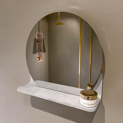 Mondiaz SPOT spiegel – Ø40 cm – met planchet – Opalo (wit marmer)