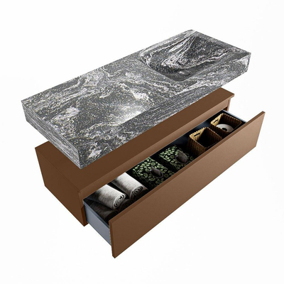 Mondiaz ALAN-DLUX Ensemble de meuble - 120cm - meuble Rust mat - 1 tiroir - Lavabo Cloud Lava suspendu - vasque Droite - 0 trous de robinet