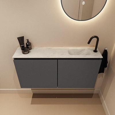 MONDIAZ TURE-DLUX Meuble toilette - 100cm - Dark Grey - EDEN - vasque Opalo - position droite - 1 trou de robinet
