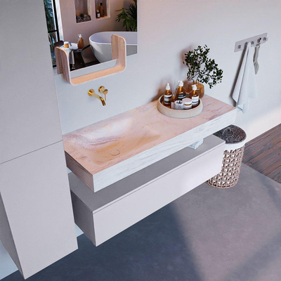 Mondiaz ALAN-DLUX Ensemble de meuble - 120cm - meuble Cale mat - 1 tiroir - Lavabo Cloud Ostra suspendu - vasque gauche - 0 trous de robinet