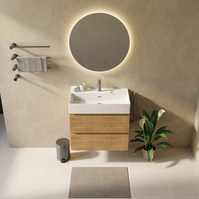 Saniclass Holz Pure Badkamermeubelset - 80x45x72cm - Legend keramische wastafel mat wit - 1 wasbak - 1 kraangat - 2 lades - mat eiken natural (hout)