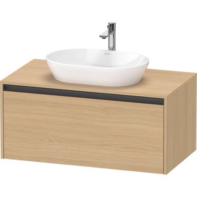 Duravit Ketho.2 Wastafelonderbouwkast - inclusief consoleplaat - met 1 lade - 100x55x45.9cm - met handgreep antraciet - natuur eiken mat