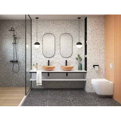 Prissmacer Cerámica Gobi carrelage mural et de sol - 60x60cm - 10mm - Carré - rectifié - Terrazzo - Blanc mat