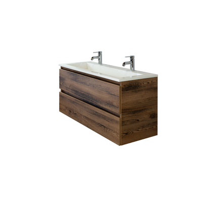 HR Badmeubelen Thin lavabo pierre de synthèse 120,5x2x45,5cm simple blanc brillant 2 trous de robinet