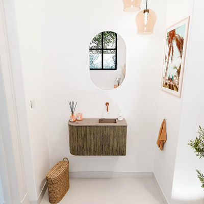 Mondiaz JOYA-DLUX 71.6cm toiletmeubel - ronding links kleur Dusk - Wastafel FAYE positie Rechts Zonder kraangat kleur Arena.