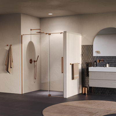 BRAUER Stellar Porte de niche - 2 pièces - 160x200cm - porte battante - revêtement verre - réversible - verre clair - cuivre brossé PVD