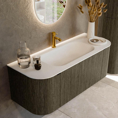 Mondiaz KURVE Ensemble de salle de bains - 120x46x40cm - 1 tiroir - 2 portes - vasque solid surface - milieu - 1 trou de robinet - Shadow