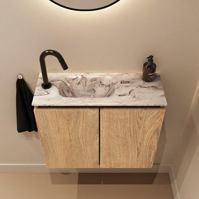 MONDIAZ TURE-DLUX 60cm toiletmeubel Washed Oak. EDEN wastafel Glace positie links. Met 1 kraangat.