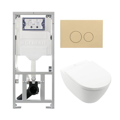 Villeroy Boch Subway 2.0 DirectFlush Toiletset - geberit reservoir - bedieningsplaat beige - ronde knoppen - softclose - wit
