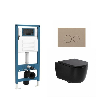 QeramiQ Dely Swirl Ensemble de toilette - réservoir encastré Qeramiq Flush - abattant 35mm - plaque de commande taupe en plastique - boutons ronds - noir mat