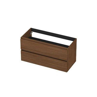 INK Meuble sous-lavabo - 100x45x52cm - 2 tiroirs - sans poignées - avec listel en bois - MDF - Noyer chaud