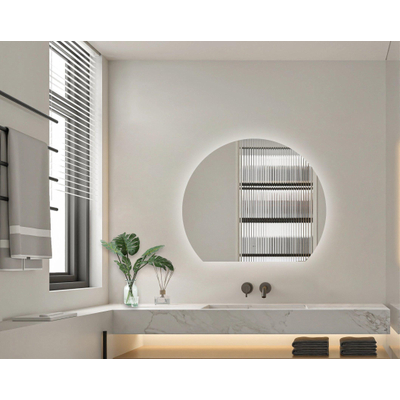 FugaFlow Eccelente Arredo Miroir salle de bain 120x102.4cm - demi-sphère - horizontal/vertical - éclairage LED indirect - chauffe miroir - infrarouge