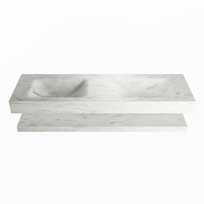 Mondiaz ALAN-DLUX Ensemble de meuble - 150cm - meuble Opalo mat - 0 tiroirs - Lavabo Cloud Opalo suspendu - vasque Gauche et droite - 2 trous de robinet