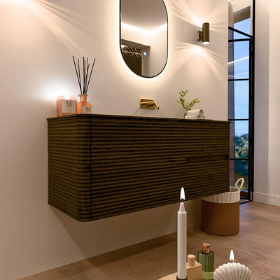 Mondiaz CIRO-DLUX Meuble de salle de bains - 120x45x50cm - Lavabo solid surface Lava - 1 vasque à droite - sans trous de robinetterie - 2 tiroirs - Shadow