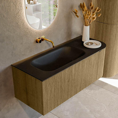 Mondiaz KURVE Ensemble de meuble de salle de bains - 115x46x40cm - 1 tiroir - 1 porte - lavabo solid surface - gauche - sans trou de robinet - Dusk