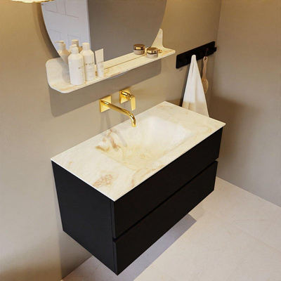 MONDIAZ VICA-DLUX Ensemble meuble de salle de bains - 90cm - sous-meuble Urban - 2 tiroirs - lavabo encastré Cloud centré - sans trous de robinet - version haute 60cm - Frappe