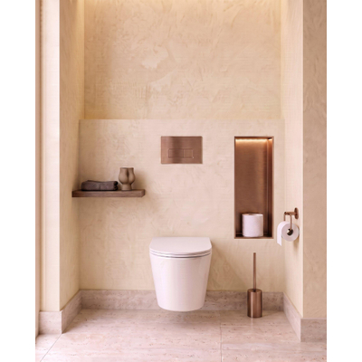 QeramiQ Dely Toiletset - 36.3x51.7cm - Geberit UP720 inbouwreservoir - rimless - diepspoel - zitting - softclose - bedieningsplaat koper - rechthoekige knoppen - glans wit