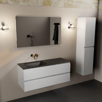 Mondiaz Aivy badmeubelset - 120x45x50cm - 0 kraangaten - 1 wasbak urban Solid surface - Links - 2 lades - Met spiegel - MDF Talc