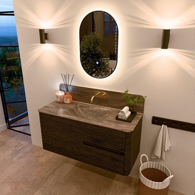 Mondiaz CIRO-DLUX Badkamermeubelset - 110x45x50cm - Solid surface wastafel Oza - 1 wasbak Midden - zonder kraangaten - 2 lades - Shadow