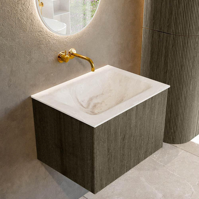 Mondiaz KURVE-DLUX Ensemble de meuble salle de bain - 60x46x40cm - 1 tiroir - lavabo en solid surface - milieu - sans trou de robinet - Shadow