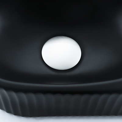 Fugaflow Efficiente Pietra Ensemble lave-mains - 40x21.5x12cm - droite - cannelé - demi-rond - 1 trou de robinet - céramique - robinet de lave-mains inox brossé - bouchon de vidage - siphon abaissé - noir mat