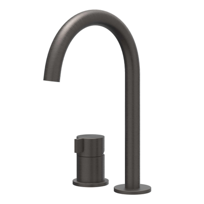 IVY Tribe Mitigeur de lavabo - 2 trous - montage sur plage - bec - coldstart - Acier inoxydable 316 - noir carbone brossé PVD