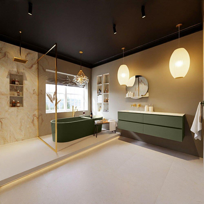 MONDIAZ VICA-DLUX Ensemble meuble de salle de bains - 150cm - meuble bas army - 4 tiroirs - lavabo encastré cloud à gauche - sans trous de robinet - version haute 60cm - frape