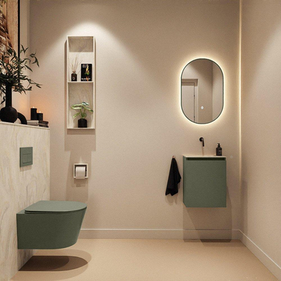 MONDIAZ TURE-DLUX Meuble toilette - 40cm - Army - EDEN - vasque Ostra - position centrale - sans trou de robinet