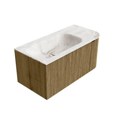 Mondiaz KURVE-DLUX Badkamermeubelset - 95x46x40cm - 1 lade - 1 deur - wastafel solid surface - links - 1 kraangat - Dusk