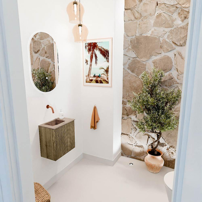 Mondiaz JOYA-DLUX 40cm toiletmeubel - kleur Dusk - Wastafel FAYE positie Links Zonder kraangat kleur Arena.