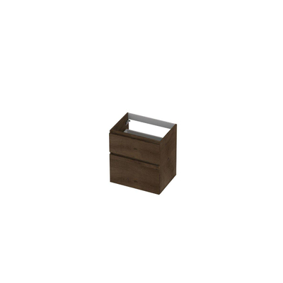 INK Wastafelonderkast - 60x45x65cm - 2 lades - greeploos - met houten keerlijst - MDF - Chocolate