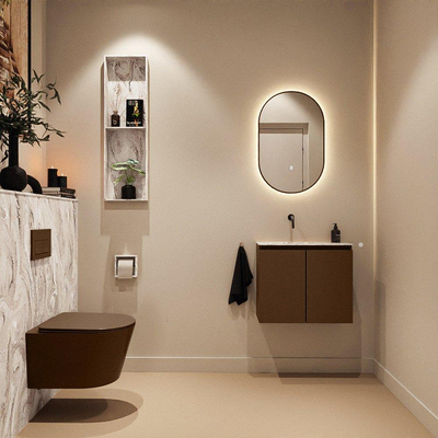 MONDIAZ TURE-DLUX Meuble toilette - 60cm - Rust - EDEN - vasque Glace - position gauche - sans trou de robinet