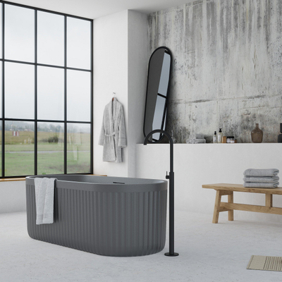 Ideavit Archtec Baignoire îlot - 170x75x60cm - Rock Texture - avec trop-plein - bonde clic clac - pieds réglables - Gris