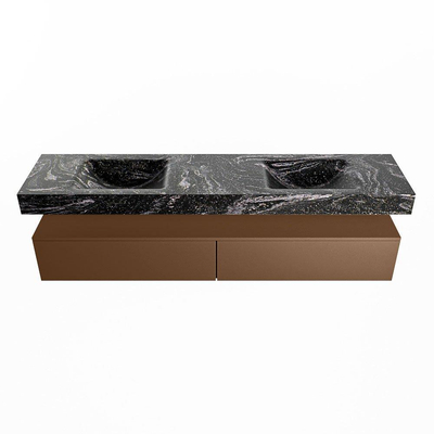 Mondiaz ALAN-DLUX Ensemble de meuble - 200cm - meuble Rust mat - 2 tiroirs - Lavabo Cloud Lava suspendu - vasque Gauche et droite - 2 trous de robinet