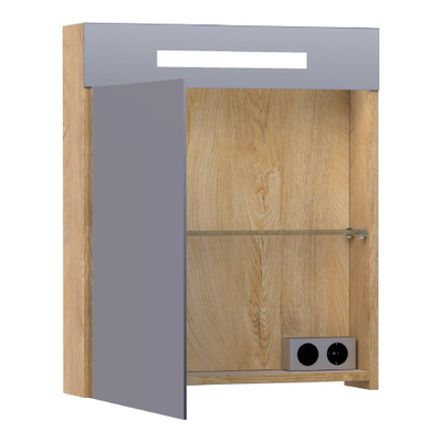 BRAUER Promise Deluxe armoire de toilette - 60x70x15cm - avec éclairage direct 1 porte miroir double face à gauche Forest Tan