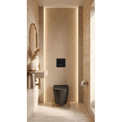 QeramiQ Dely Toiletset - Wisa inbouwreservoir - zwarte bedieningsplaat - toilet - zitting - mat zwart