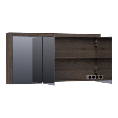 BRAUER Rise armoire de toilette - 140x70x15cm - sans éclairage - avec 3 portes miroir double face - chêne à lamelles noir