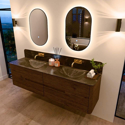 Mondiaz CIRO-DLUX Ensemble de meubles de salle de bains - 180x45x50cm - vasque solid surface Lava - 2 bassins double - sans trous de robinet - 4 tiroirs - Dusk