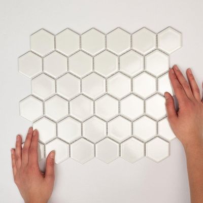 La Mosaic Factory Barcelona carreau mosaïque - 28,2x32,1cm - carrelage mural - Hexagone - Porcelaine Extra Blanc Brillant