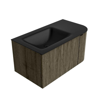 Mondiaz KURVE Ensemble de meuble de salle de bains - 85x46x40cm - 1 tiroir - 1 porte - vasque solid surface - gauche - 1 trou de robinet - Shadow