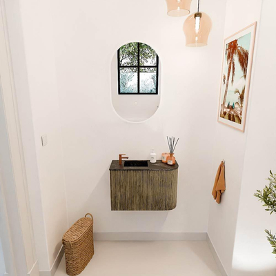 Mondiaz JOYA-DLUX 61.6cm toiletmeubel - ronding rechts kleur Dusk - Wastafel FAYE positie Links 1 kraangat kleur Lava.