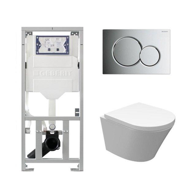 Wiesbaden Vesta Inbouwset - compact - 47cm - diepspoel wandcloset - softclose - quickrelease - rimless - afdekplaat simga01 - glans chroom