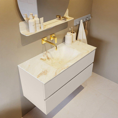 MONDIAZ VICA-DLUX Ensemble meuble de salle de bains - 100cm - meuble bas linen - 2 tiroirs - lavabo encastré cloud au milieu - sans trous de robinet - version haute 60cm - frape