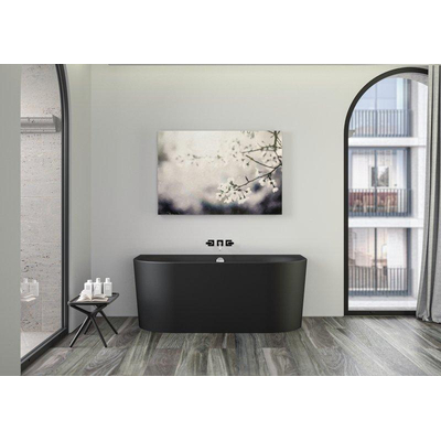 Plieger Kansas Baignoire semi-autoportante - 155x80x60cm - avec arrivée d'eau - avec garniture de vidage et de trop-plein - avec pieds - acrylique - noir mat