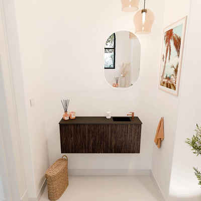 Mondiaz JOYA 100cm toiletmeubel - kleur Walnut - Wastafel FAYE positie Rechts 1 kraangat kleur Urban.