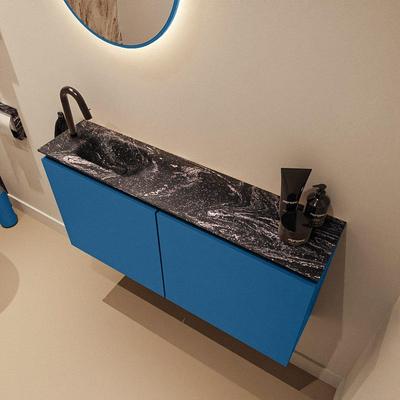MONDIAZ TURE-DLUX Meuble WC 100 cm Jeans. EDEN lavabo Lava position gauche. Avec 1 trou de robinet.