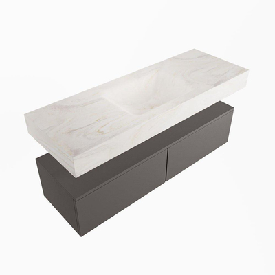 Mondiaz ALAN-DLUX Ensemble de meuble - 130cm - meuble Dark grey mat - 2 tiroirs - Lavabo Cloud Ostra suspendu - vasque Centre - 0 trous de robinet