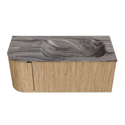 MONDIAZ KURVE-DLUX 105cm badmeubel ronding Links kleur Oak met 1 lade en 1 deur. Wastafel BIG SMALL Rechts zonder kraangat Sombra.