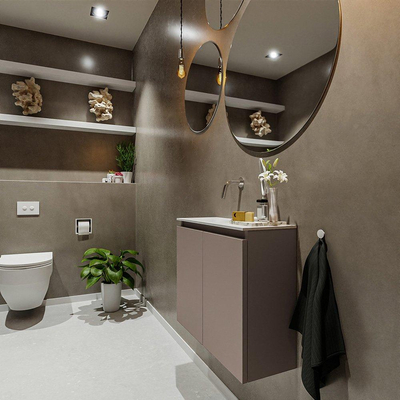 MONDIAZ TURE Toiletmeubel 60x23x50cm met 0 kraangaten 2 deuren smoke mat Wastafel Eden links Solid Surface Wit