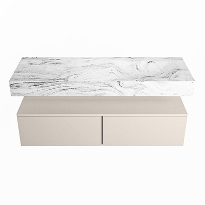 MONDIAZ ALAN - DLUX Ensemble de meubles de salle de bains - 130cm - meuble bas - Linen - 2 tiroirs - lavabo suspendu - vasque à droite - 0 trous de robinetterie - Glace